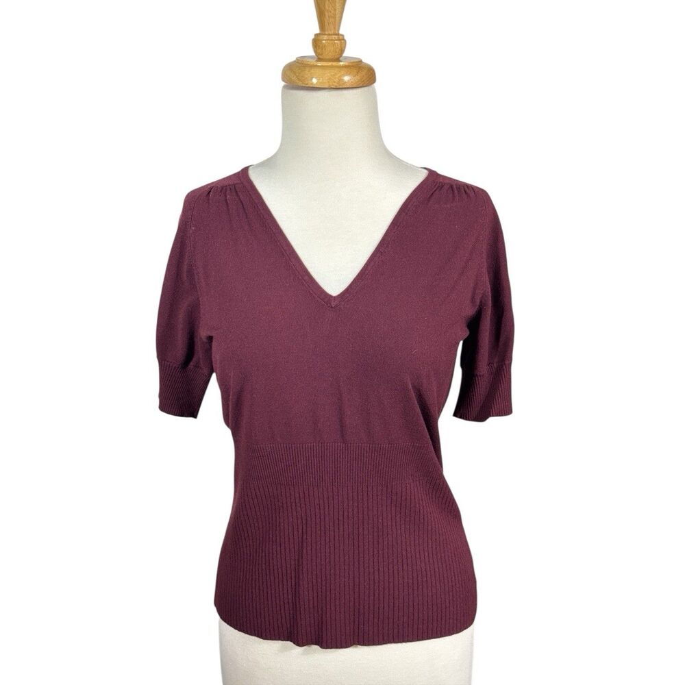 Mossimo Maroon Burgundy Red V-Neck Elbow Sleeve Knit Sweater Top Sz XL